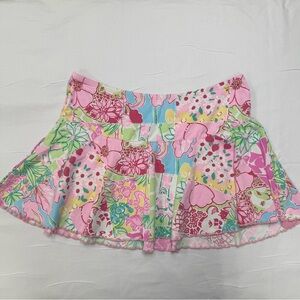 Lilly Pulitzer Patchwork Floral Swim Cover Up Skirt XS Pink Ruffle Hem